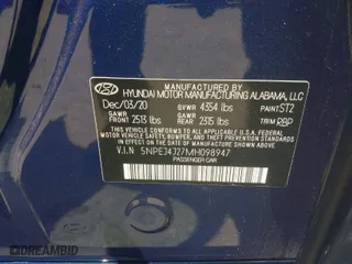 2021 Hyundai Sonata SEL Plus with VIN 5NPEJ4J27MH098947, listed as a IAAI auction lot 41865374 with 36,358 mi miles. Bid and sale history available at carsss.com. Image 9.