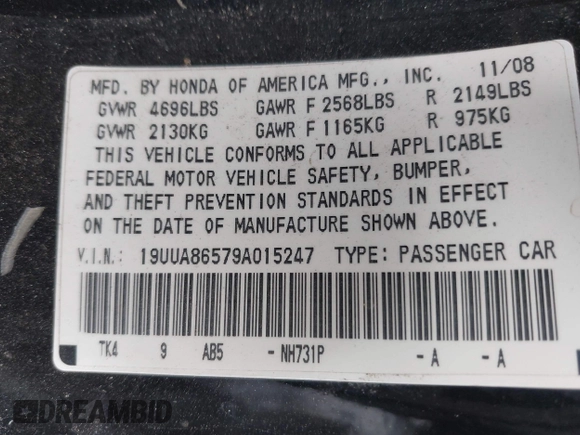 2009 Acura TL Tech with VIN 19UUA86579A015247, listed as a IAAI auction lot 41940650 with 227,334 mi miles. Bid and sale history available at carsss.com. Image 9.