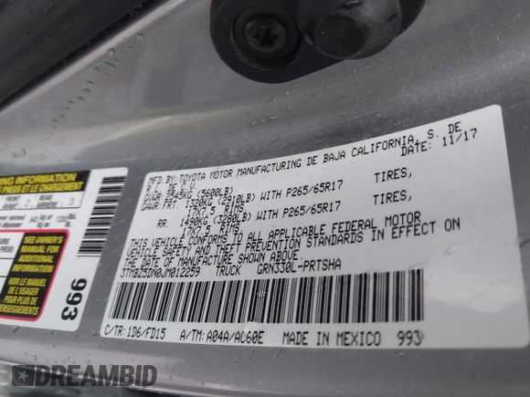 2018 Toyota Tacoma SR5 with VIN 3TMBZ5DN0JM012259, listed as a IAAI auction lot 41709709 with Not provided miles and . Bid and sale history available at DreamBid. Image 9.