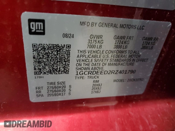 2024 Chevrolet Silverado 1500 with VIN 1GCRDEED2RZ401790, listed as a Copart auction lot 50150575 with 7,244 mi miles and Salvage Title. Bid and sale history available at DreamBid. Image 12.