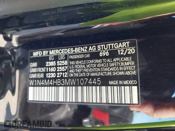 2021 Mercedes-Benz GLB 250 z VIN W1N4M4HB3MW107445, wystawiony jako IAAI lot #41747940 z przebiegiem 103 514 mil mil oraz . Historia ofert i sprzedaży dostępna na DreamBid. Obrazek 9.