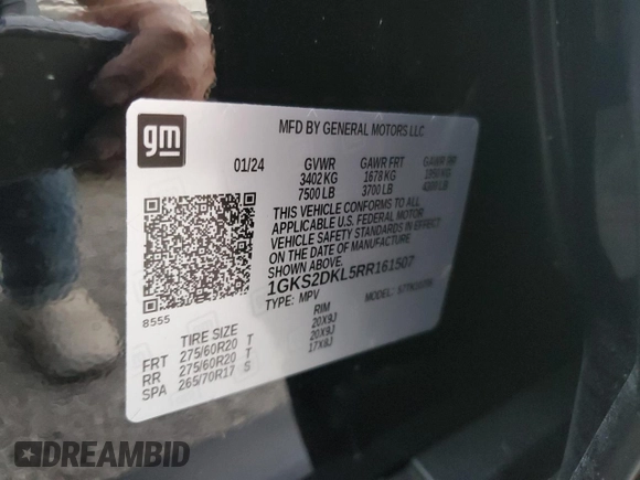 2024 GMC Yukon Denali with VIN 1GKS2DKL5RR161507, listed as a Copart auction lot 76629004 with 0 mi miles and Non Repairable. Bid and sale history available at carsss.com. Image 14.