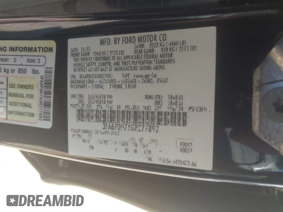 2016 Ford Fusion SE с VIN 3FA6P0H7XGR277892, выставлен на аукционе IAAI как лот 42708768 с пробегом 106 941 миль миль и . История ставок и продаж доступна на DreamBid. Изображение 9.