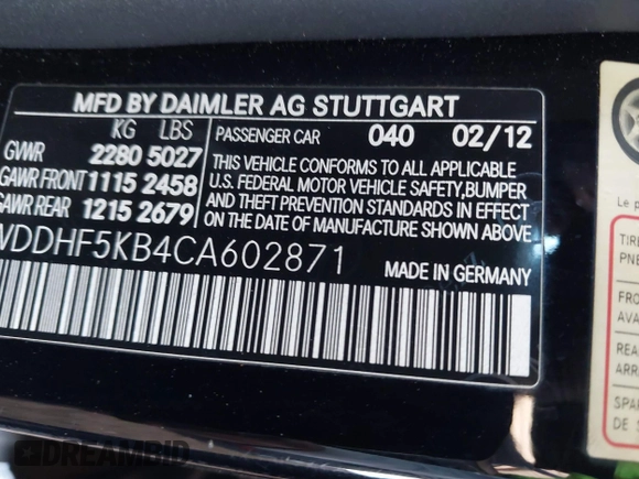 2012 Mercedes-Benz E 350 Luxury with VIN WDDHF5KB4CA602871, listed as a IAAI auction lot 42630743 with 182,000 mi miles and . Bid and sale history available at DreamBid. Image 9.