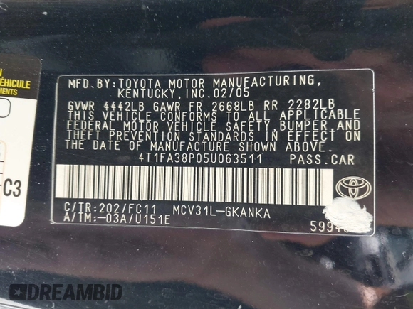 2005 Toyota Solara SE with VIN 4T1FA38P05U063511, listed as a IAAI auction lot 42769111 with 157,145 mi miles and . Bid and sale history available at DreamBid. Image 9.