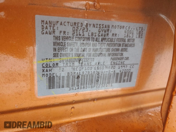 2023 Nissan Sentra SR with VIN 3N1AB8DV8PY232111, listed as a Copart auction lot 87610755 with 71,292 mi miles and Salvage Title. Bid and sale history available at carsss.com. Image 14.