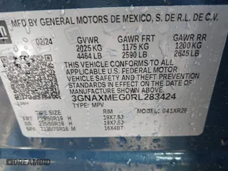 2024 Chevrolet Equinox RS with VIN 3GNAXMEG0RL283424, listed as a IAAI auction lot 41880334 with 16,823 mi miles. Bid and sale history available at carsss.com. Image 9.