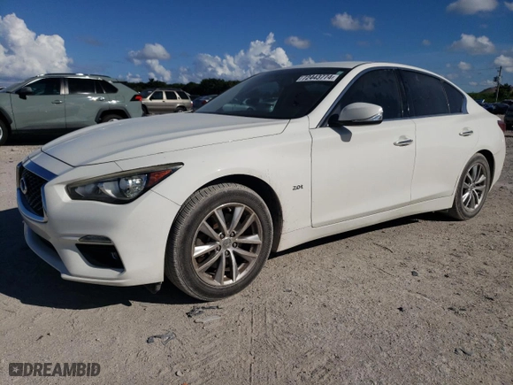 2018 Infiniti Q50 2.0t PURE with VIN JN1CV7AP6JM241156, listed as a Copart auction lot 72443774 with 55,609 mi miles and Salvage Title. Bid and sale history available at carsss.com. Image 1.