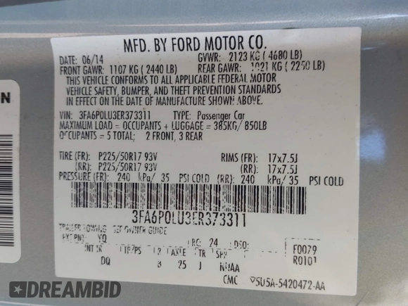 2014 Ford Fusion SE Hybrid with VIN 3FA6P0LU3ER373311, listed as a IAAI auction lot 42048513 with 155,935 mi miles. Bid and sale history available at carsss.com. Image 9.