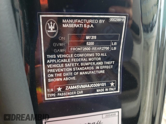 2018 Maserati GranTurismo Sport с VIN ZAM45VMA4J0309101, выставлен на аукционе Copart как лот 63107982 с пробегом 30 116 миль миль и . История ставок и продаж доступна на DreamBid. Изображение 10.