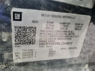 2020 Chevrolet Silverado 1500 LT with VIN 1GCRYDED9LZ344672, listed as a Copart auction lot 51823685 with 61,334 mi miles and Salvage Title. Bid and sale history available at carsss.com. Image 12.