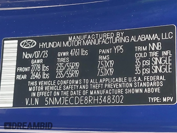 2024 Hyundai Tucson Limited с VIN 5NMJECDE8RH348302, выставлен на аукционе IAAI как лот 42404532 с пробегом 43 894 миль миль и . История ставок и продаж доступна на DreamBid. Изображение 9.