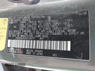 2005 Toyota Highlander z VIN JTEEP21A350128479, wystawiony jako IAAI lot #42417265 z przebiegiem 238 482 mil mil oraz . Historia ofert i sprzedaży dostępna na DreamBid. Obrazek 9.