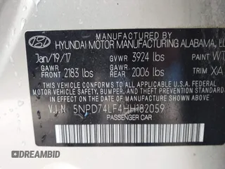 2017 Hyundai Elantra SE with VIN 5NPD74LF4HH182059, listed as a IAAI auction lot 42177631 with 139,460 mi miles and . Bid and sale history available at DreamBid. Image 9.