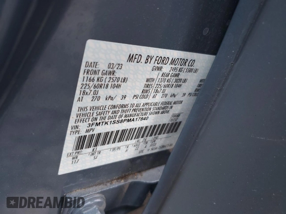 2023 Ford Mustang Mach-E Select z VIN 3FMTK1SS8PMA17840, wystawiony jako Copart lot #81139844 z przebiegiem 30 685 mil mil oraz Szkoda całkowita • Salvage title. Historia ofert i sprzedaży dostępna na DreamBid. Obrazek 14.