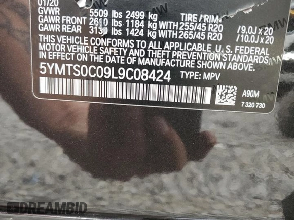 2020 BMW X3 M Competition with VIN 5YMTS0C09L9C08424, listed as a Copart auction lot 67135334 with 0 mi miles and Salvage Title. Bid and sale history available at carsss.com. Image 12.