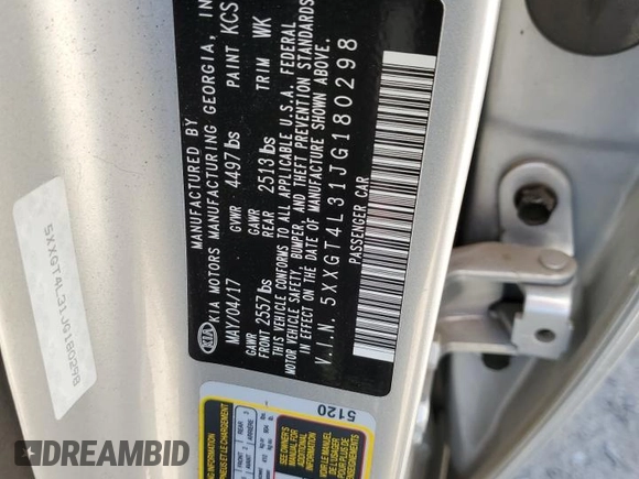 2018 Kia Optima LX with VIN 5XXGT4L31JG180298, listed as a Copart auction lot 58412615 with 105,802 mi miles and Salvage title. Bid and sale history available at DreamBid. Image 12.
