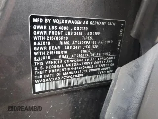 2012 Volkswagen Tiguan SE with VIN WVGAV7AX7CW078203, listed as a Copart auction lot 60756905 with 106,238 mi miles and Clean title. Bid and sale history available at DreamBid. Image 14.
