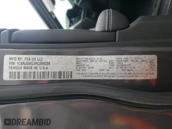 2024 Jeep Grand Cherokee Laredo X with VIN 1C4RJGAG0RC264338, listed as a Copart auction lot 56797895 with 10,755 mi miles and Salvage title. Bid and sale history available at DreamBid. Image 13.