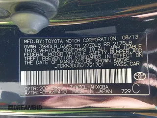 2013 Toyota Prius One with VIN JTDKN3DU5D1721701, listed as a IAAI auction lot 42039097 with 167,497 mi miles and . Bid and sale history available at DreamBid. Image 9.