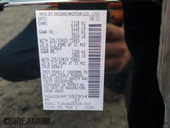 2023 Nissan Murano SV with VIN 5N1AZ2BJ8PC102954, listed as a Copart auction lot 51410225 with 37,538 mi miles and Non Repairable. Bid and sale history available at DreamBid. Image 16.