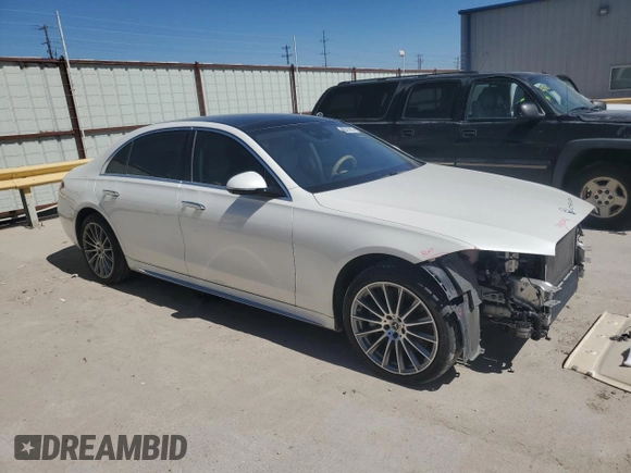 2022 Mercedes-Benz S 500 with VIN W1K6G6DB6NA157723, listed as a Copart auction lot 48541805 with 27,198 mi miles and Salvage Title. Bid and sale history available at DreamBid. Image 4.