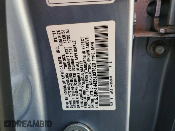 2011 Honda CR-V SE with VIN 5J6RE4H43BL037823, listed as a Copart auction lot 49166495 with 87,590 mi miles and Salvage Title. Bid and sale history available at carsss.com. Image 12.