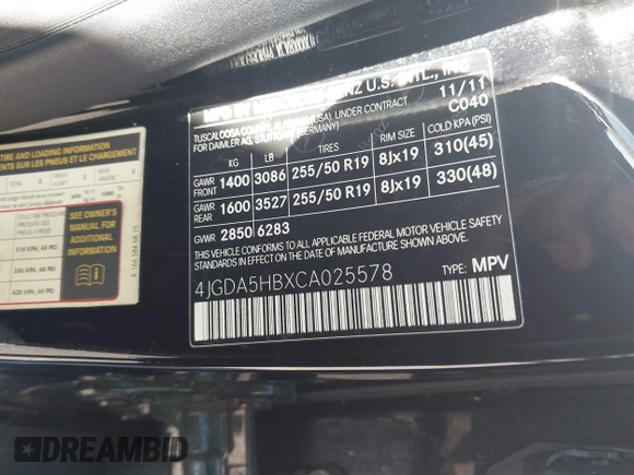 2012 Mercedes-Benz M 350 с VIN 4JGDA5HBXCA025578, выставлен на аукционе IAAI как лот 42785115 с пробегом 154 529 миль миль и . История ставок и продаж доступна на DreamBid. Изображение 9.