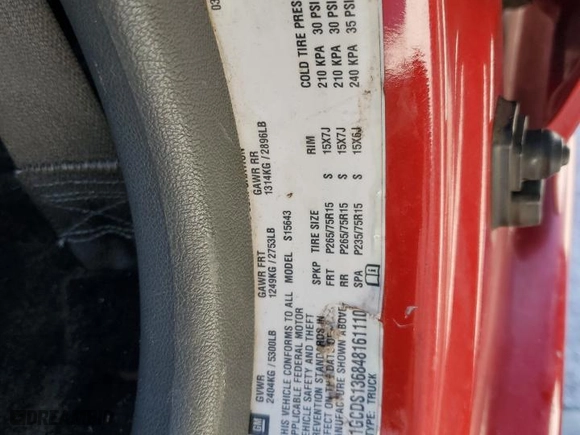 2004 Chevrolet Colorado 1SE LS Z71 with VIN 1GCDS136848161110, listed as a Copart auction lot 43846585 with 330,751 mi miles and Salvage Title. Bid and sale history available at carsss.com. Image 14.