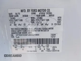 2010 Ford F-150 XL with VIN 1FTEX1CW1AKE21903, listed as a IAAI auction lot 41658076 with 276,008 mi miles. Bid and sale history available at carsss.com. Image 9.