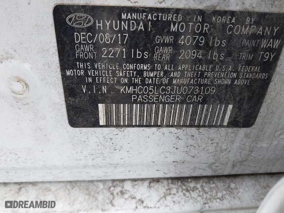 2018 Hyundai Ioniq Hybrid Limited with VIN KMHC05LC3JU073109, listed as a IAAI auction lot 41625293 with 69,415 mi miles. Bid and sale history available at carsss.com. Image 9.