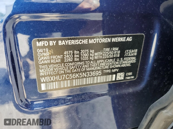 2019 BMW X1 sDrive28i z VIN WBXHU7C56K5N33695, wystawiony jako Copart lot #55492205 z przebiegiem 18 824 mil mil oraz Szkoda całkowita • Salvage title. Historia ofert i sprzedaży dostępna na DreamBid. Obrazek 14.