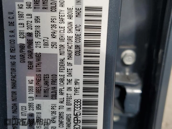 2023 Mazda CX-30 S Carbon Edition with VIN 3MVDMBCM9PM573338, listed as a Copart auction lot 47955565 with 19,814 mi miles and Salvage Title. Bid and sale history available at DreamBid. Image 14.
