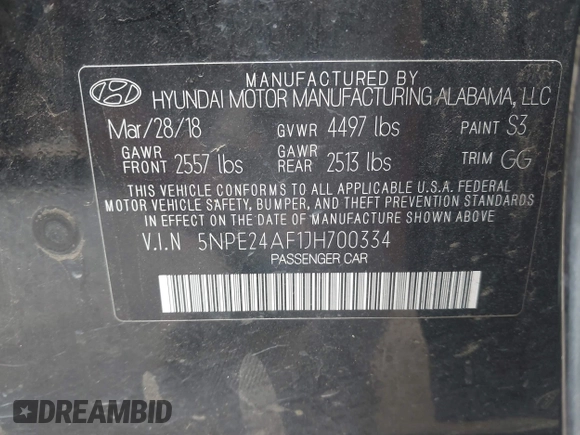 2018 Hyundai Sonata SE z VIN 5NPE24AF1JH700334, wystawiony jako IAAI lot #42261191 z przebiegiem 93 269 mil mil oraz . Historia ofert i sprzedaży dostępna na DreamBid. Obrazek 9.