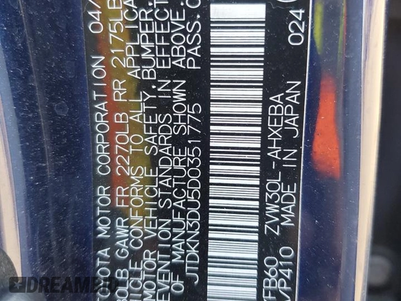 2013 Toyota Prius One with VIN JTDKN3DU5D0351775, listed as a Copart auction lot 50271345 with 169,628 mi miles and Salvage Title. Bid and sale history available at carsss.com. Image 12.