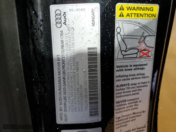 2008 Audi TT 2.0T with VIN TRUAF38J681001425, listed as a Copart auction lot 44895955 with 178,310 mi miles and Salvage Title. Bid and sale history available at carsss.com. Image 12.