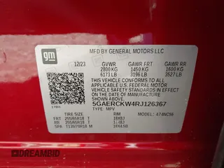 2024 Buick Enclave Premium with VIN 5GAERCKW4RJ126367, listed as a IAAI auction lot 41737615 with 28,017 mi miles and . Bid and sale history available at carsss.com. Image 9.