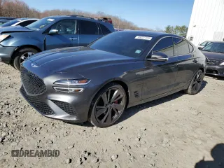 2022 Genesis G70 3.3T with VIN KMTG54TE2NU101752, listed as a Copart auction lot 49227725 with 27,034 mi miles and Salvage Title. Bid and sale history available at carsss.com. Image 1.