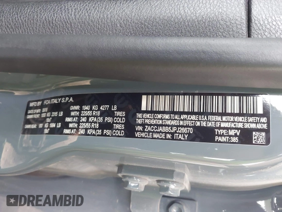2018 Jeep Renegade Latitude with VIN ZACCJABB5JPJ26670, listed as a IAAI auction lot 41916152 with 76,193 mi miles. Bid and sale history available at carsss.com. Image 9.