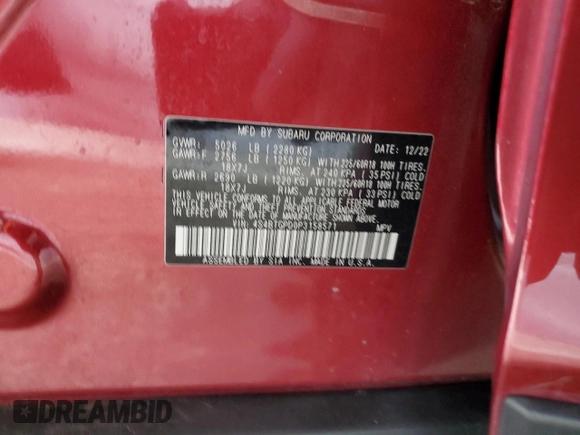 2023 Subaru Outback Touring XT with VIN 4S4BTGPD0P3158571, listed as a Copart auction lot 52490705 with 19,285 mi miles and Salvage title. Bid and sale history available at DreamBid. Image 14.