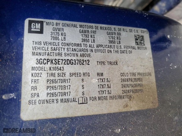 2013 Chevrolet Silverado 1500 LT with VIN 3GCPKSE72DG376212, listed as a Copart auction lot 47898635 with 191,761 mi miles and Salvage Title. Bid and sale history available at carsss.com. Image 12.
