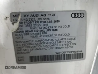 2023 Audi Q3 S line Premium z VIN WA1DECF35P1103144, wystawiony jako Copart lot #55623225 z przebiegiem 41 088 mil mil oraz Tytuł czysty. Historia ofert i sprzedaży dostępna na DreamBid. Obrazek 13.