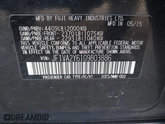 2016 Subaru WRX STI Limited with VIN JF1VA2Y61G9803886, listed as a IAAI auction lot 41687894 with Not Provided miles and . Bid and sale history available at DreamBid. Image 9.