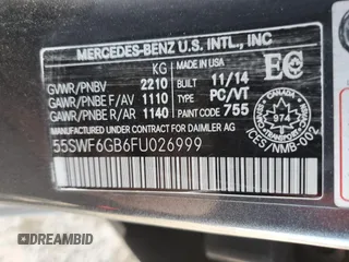 2015 Mercedes-Benz C-Class C 400 with VIN 55SWF6GB6FU026999, listed as a Copart auction lot 45995755 with 0 mi miles and Salvage Title. Bid and sale history available at carsss.com. Image 14.