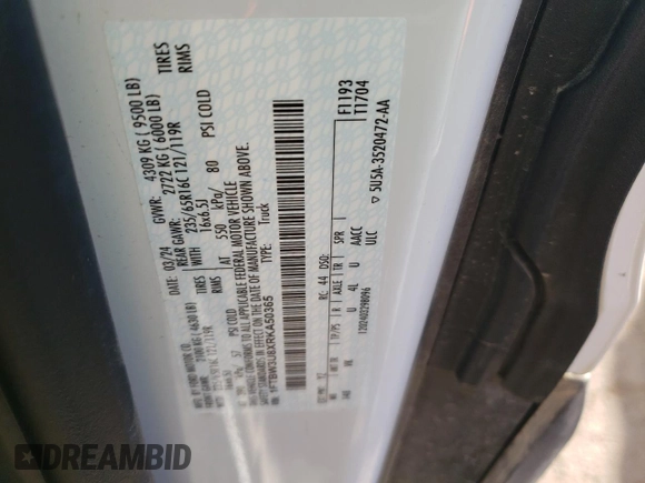 2024 Ford Transit Cargo with VIN 1FTBW3U8XRKA50365, listed as a Copart auction lot 69806664 with 7,292 mi miles and Salvage Title. Bid and sale history available at DreamBid. Image 13.