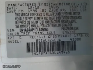 2013 Nissan Sentra SL with VIN 3N1AB7AP1DL649465, listed as a Copart auction lot 70856374 with 0 mi miles and Clean Title. Bid and sale history available at carsss.com. Image 12.