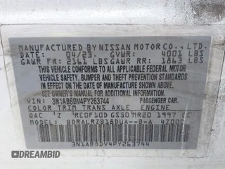2023 Nissan Sentra SR with VIN 3N1AB8DV4PY263744, listed as a IAAI auction lot 41944395 with 21,123 mi miles. Bid and sale history available at carsss.com. Image 9.