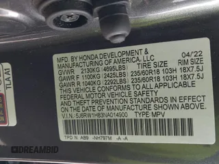 2022 Honda CR-V EX-L z VIN 5J6RW1H83NA014900, wystawiony jako IAAI lot #42149154 z przebiegiem 19 210 mil mil oraz . Historia ofert i sprzedaży dostępna na DreamBid. Obrazek 9.