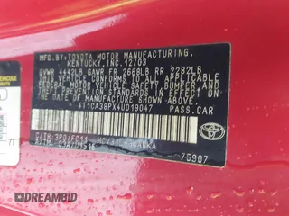 2004 Toyota Solara SE with VIN 4T1CA38PX4U019047, listed as a IAAI auction lot 42356780 with 223,799 mi miles and . Bid and sale history available at DreamBid. Image 9.
