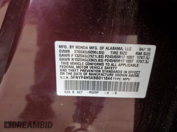 2011 Honda Pilot EX-L with VIN 5FNYF4H5XBB011844, listed as a Copart auction lot 52763845 with 116,570 mi miles and Salvage Title. Bid and sale history available at carsss.com. Image 13.